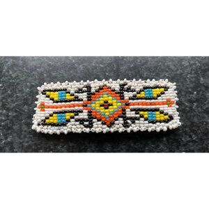 Vintage Handmade Native American Large Beaded Barrette In Classic Beaded Pattern